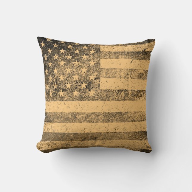 Old American Flag Grunge Throw Pillow (Front)