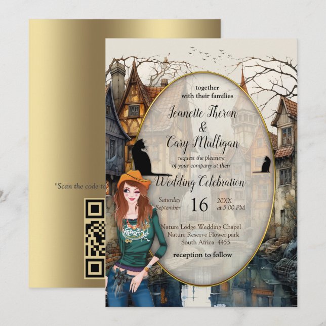 Old Amsterdam Canal Anton Pieck style Art Invitation (Front/Back)