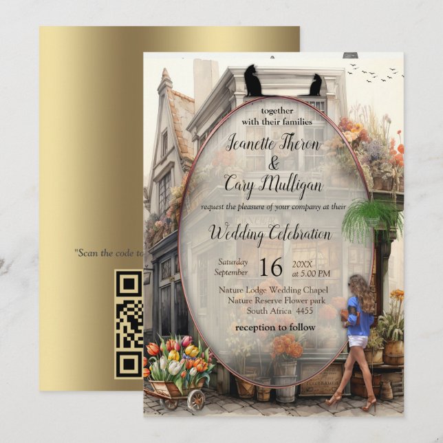 Old Amsterdam Flower shop Anton Pieck style Art Invitation (Front/Back)