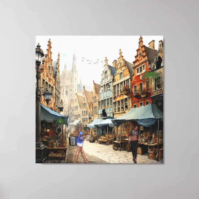 Old Amsterdam Market Art Canvas Print (Front)
