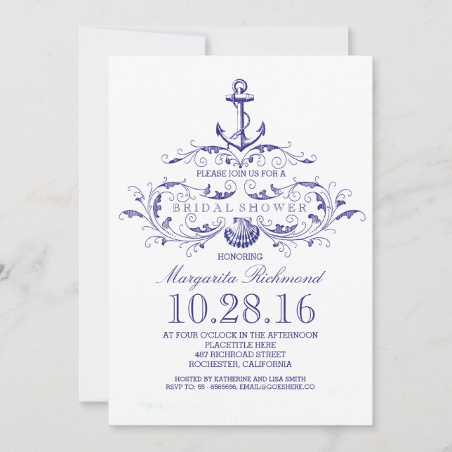 old anchor nautical bridal shower invite (Front)
