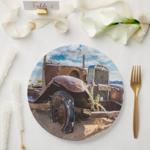 Old and abandoned car #3 in Solitaire, Namibia Paper Plates