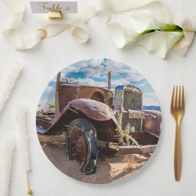 Old and abandoned car #3 in Solitaire, Namibia Paper Plates (Wedding)