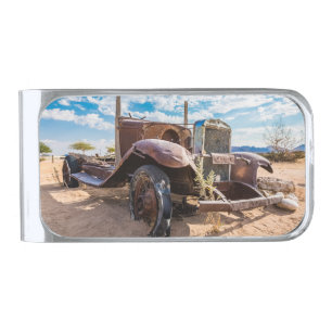 Old and abandoned car #3 in Solitaire, Namibia Silver Finish Money Clip