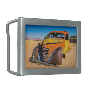 Old and abandoned car in Solitaire, Namibia Belt Buckle