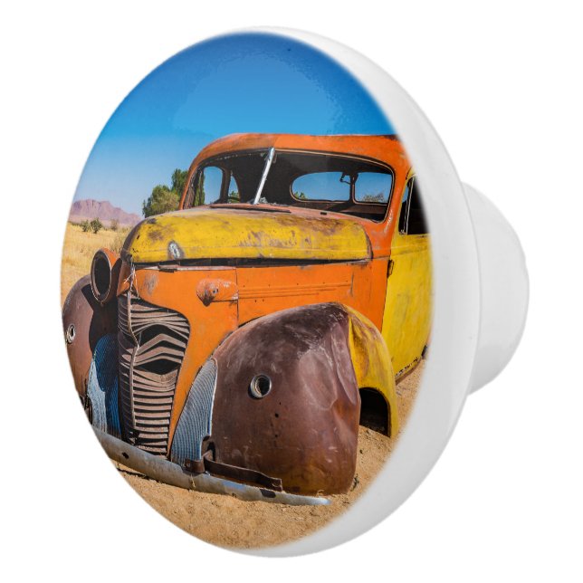 Old and abandoned car in Solitaire, Namibia Ceramic Knob (Right)