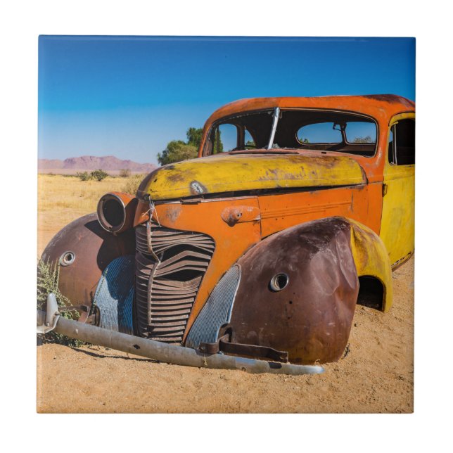 Old and abandoned car in Solitaire, Namibia Ceramic Tile (Front)