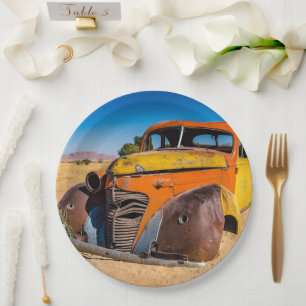 Old and abandoned car in Solitaire, Namibia Paper Plates