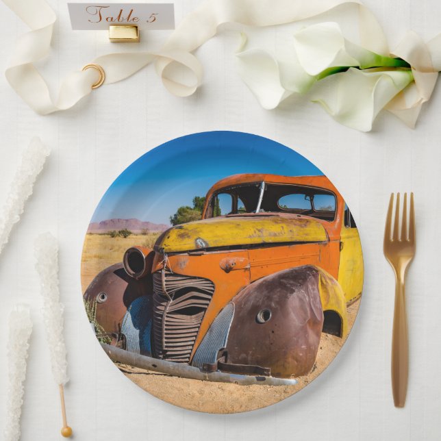 Old and abandoned car in Solitaire, Namibia Paper Plates (Wedding)