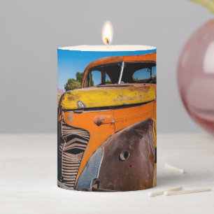 Old and abandoned car in Solitaire, Namibia Pillar Candle