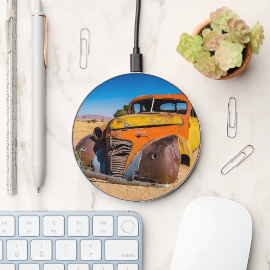 Old and abandoned car in Solitaire, Namibia Wireless Charger (Desk)