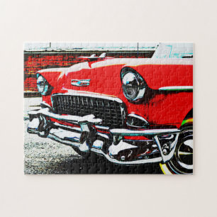 Old and Classic Red Car Art Puzzle