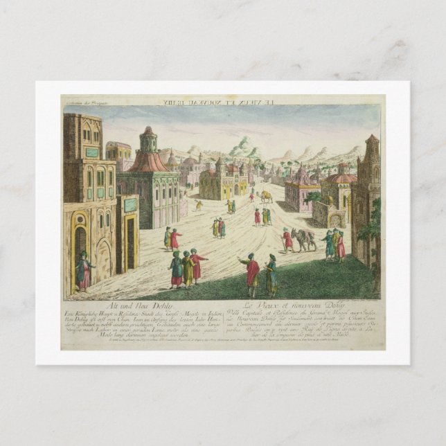 Old and New Delhi (aquatint) Postcard (Front)