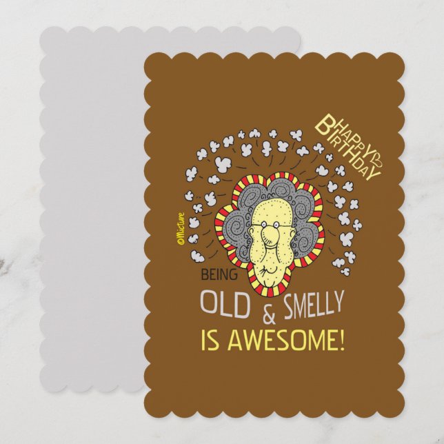 Old and Smelly lady - brown cartoon Birthday Card (Front/Back)