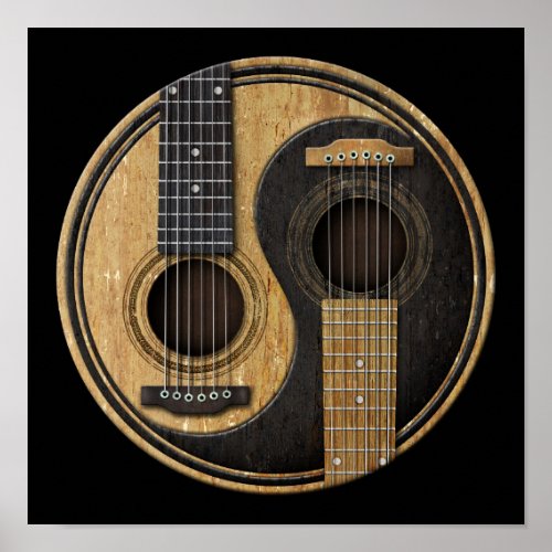 Old and Worn Acoustic Guitars Yin Yang Poster