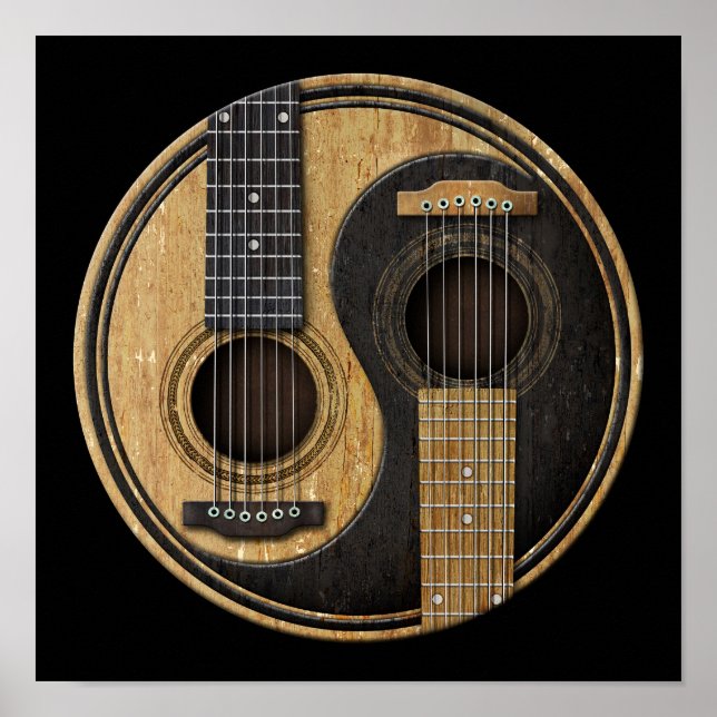 Old and Worn Acoustic Guitars Yin Yang Poster (Front)