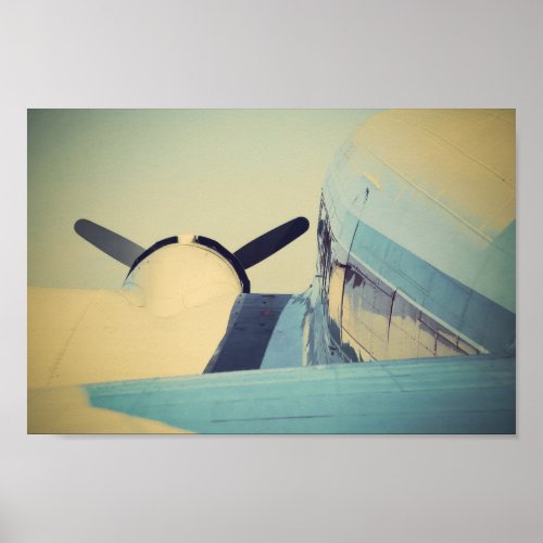 Old Antique Airplane Blue Poster