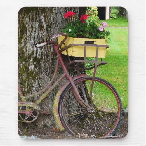 Old Antique Bicycle with Flower Basket Mouse Pad