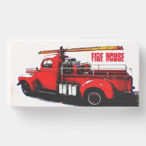 Old Antique Fire Truck Fire House Wooden Box Sign