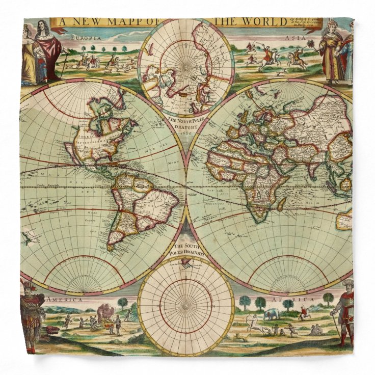 Old Antique General World Map Bandana | Zazzle