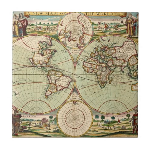 Old Antique General World Map Ceramic Tile