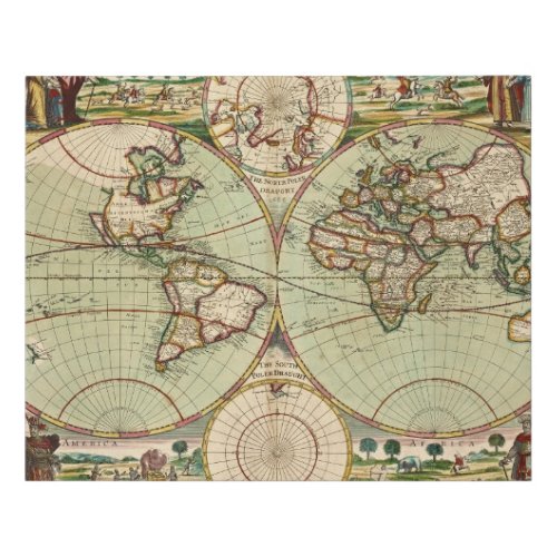 Old Antique General World Map Faux Canvas Print