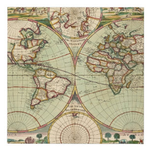 Old Antique General World Map Faux Canvas Print