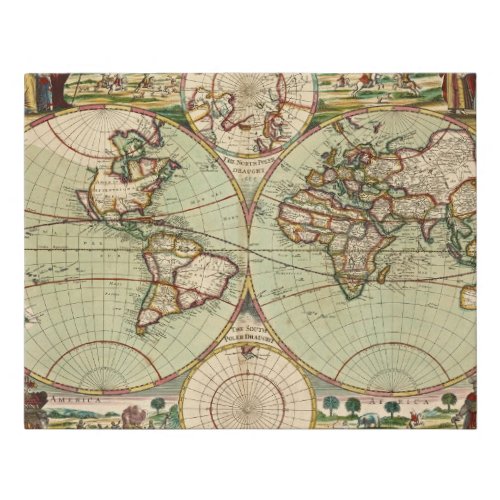 Old Antique General World Map Faux Canvas Print