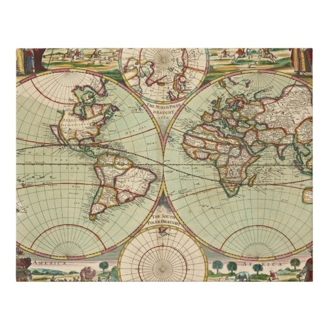 Old Antique General World Map Faux Canvas Print (Front)