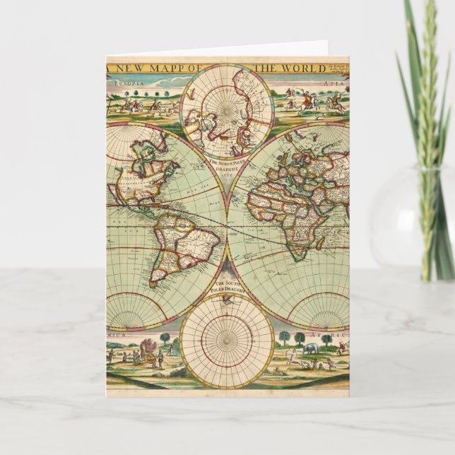 Old Antique General World Map Folded Greeting Card (Front)