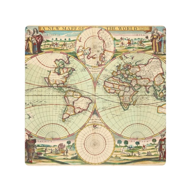 Old Antique General World Map Metal Wall Art (Front)