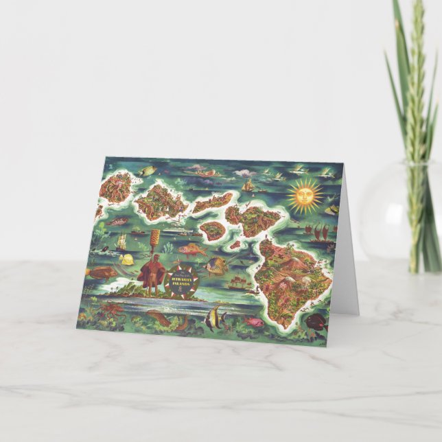 Old Antique Hawaiian Islands Map Historical Card (Front)