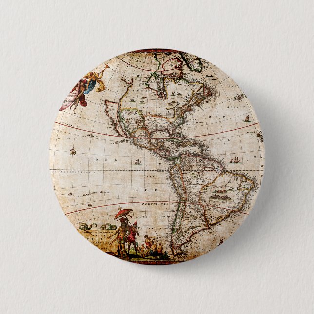 Old Antique North & South America Map Button (Front)