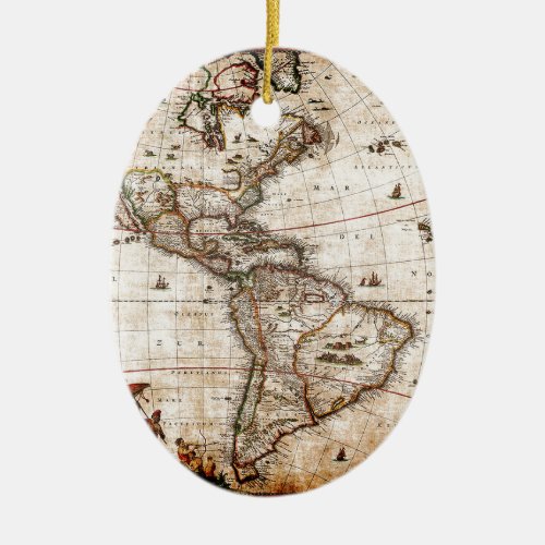 Old Antique North  South America Map Ceramic Ornament