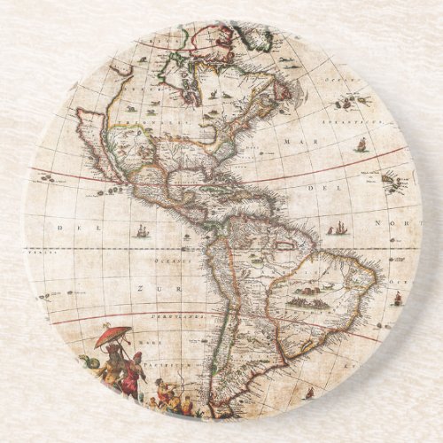 Old Antique North  South America Map Drink Coaster