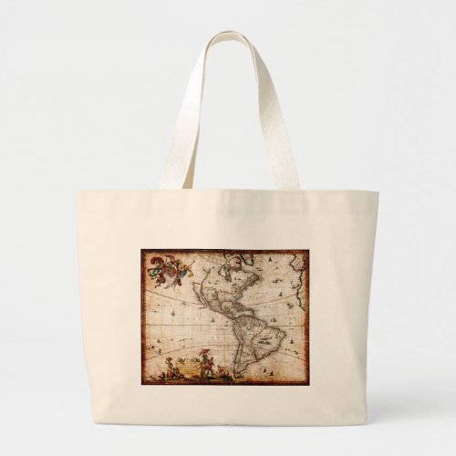 Old Antique North  South America Map Large Tote Bag