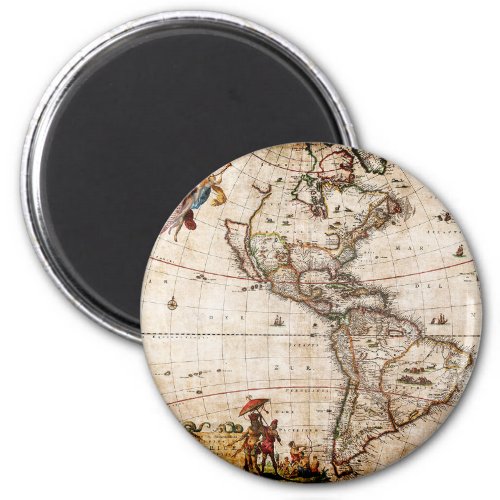 Old Antique North  South America Map Magnet