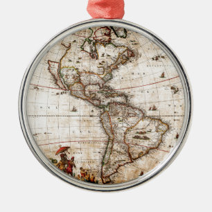 Old Antique North & South America Map Metal Ornament