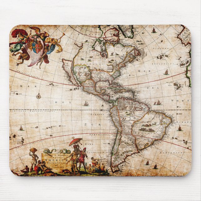 Old Antique North & South America Map Mouse Pad (Front)