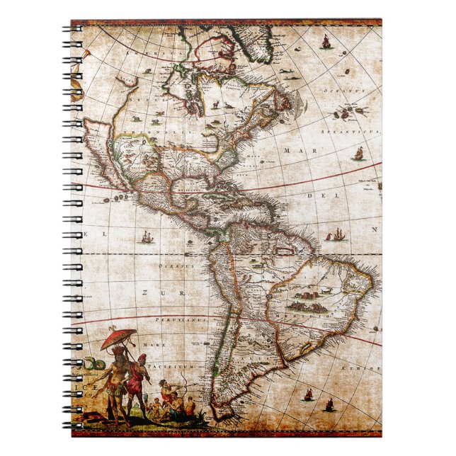 Old Antique North & South America Map Notebook (Front)