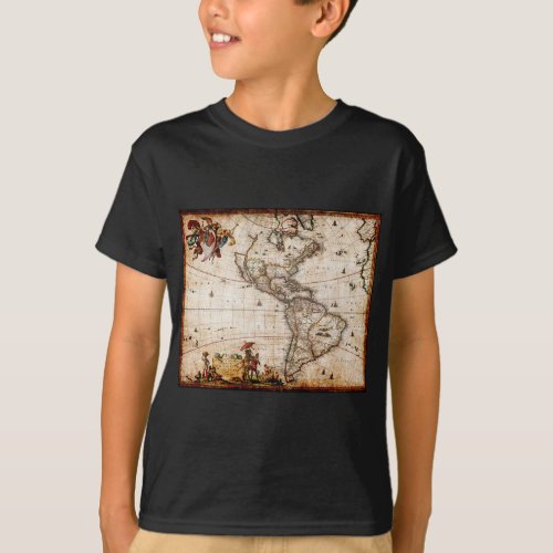 Old Antique North  South America Map T_Shirt