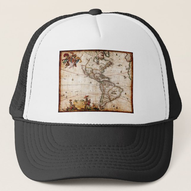 Old Antique North & South America Map Trucker Hat (Front)
