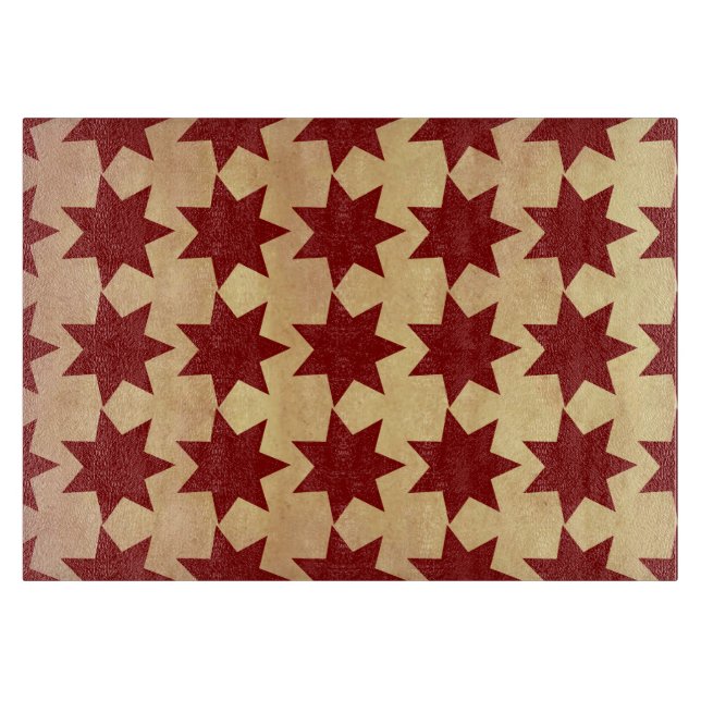 Old Antique Paper Red Quilt Stars Primitive Theme Cutting Board (Front)