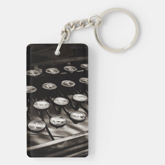 Old Antique Typewriter Keys Black White Keychain (Back)