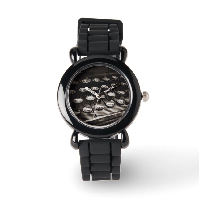 Old Antique Typewriter Keys Black White Watch (Front)