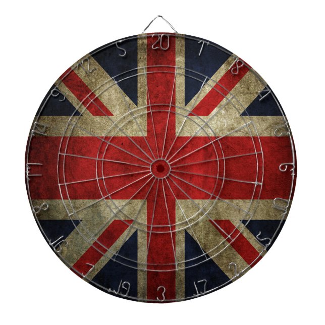 Old Antique UK British Union Jack Flag Dartboard With Darts (Front)