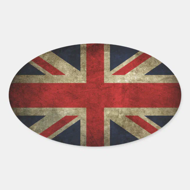 Old Antique UK British Union Jack Flag Oval Sticker | Zazzle