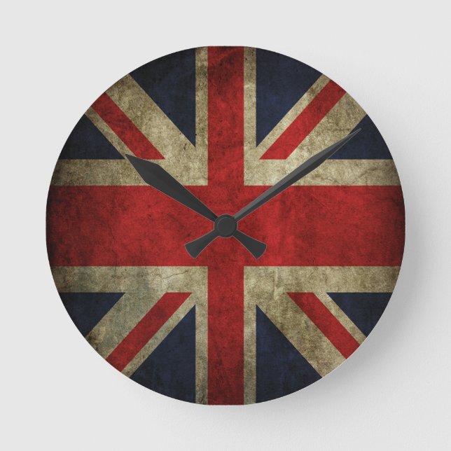 Old Antique UK British Union Jack Flag Round Clock (Front)