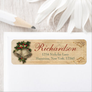 Old Antique Victorian Christmas Bells Traditional Label