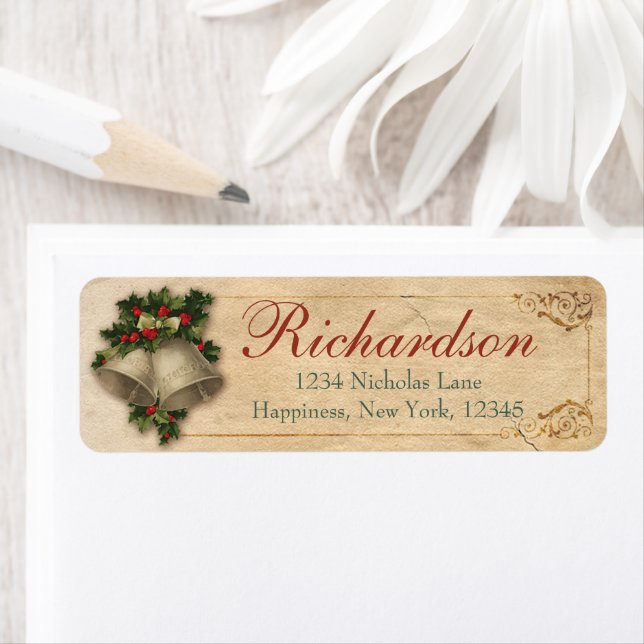 Old Antique Victorian Christmas Bells Traditional  Label (Insitu)